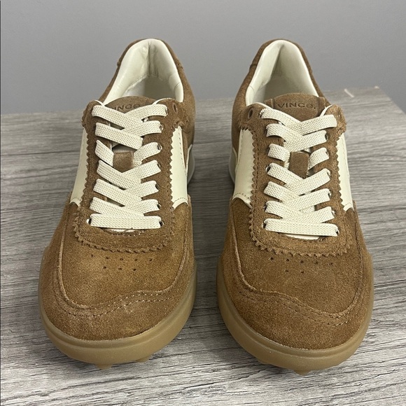 Vince Shoes - Vince Woman’s Suede & Leather Low-Top Sneakers – Size 5.5 Taupe/Cream